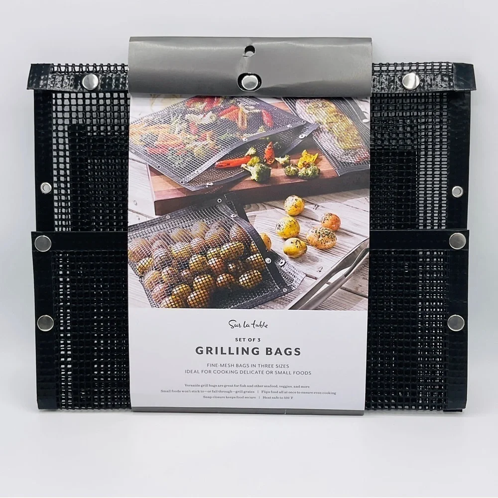 Sur La Table Fine Mesh Grilling Bags Set of 3 Sizes BBQ Vegetables Fish Veggies